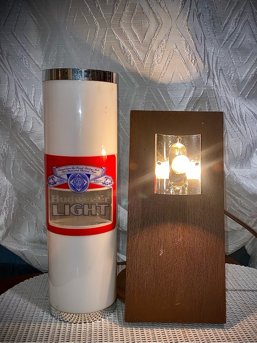 Vintage 1980s Bud Light Wall Sconce Light - Faux Wood & Plastic Carriage Sign Co